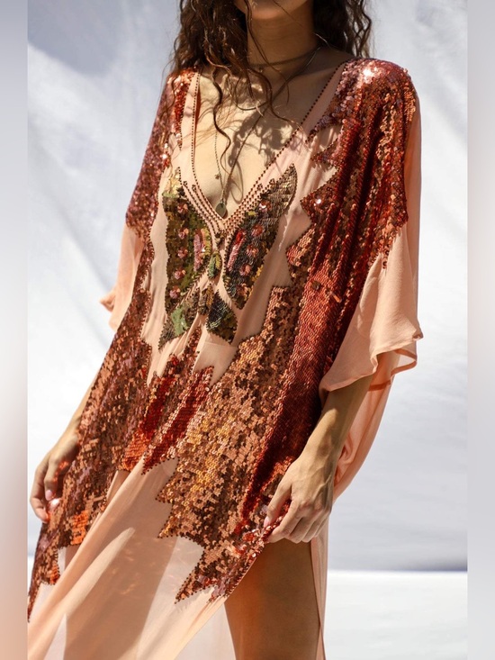 Jen's Pirate Booty Dresses & Skirts - Free People Jen’s Pirate Booty Ritual Queen Peach Sequin Embellished Kaftan XS/S